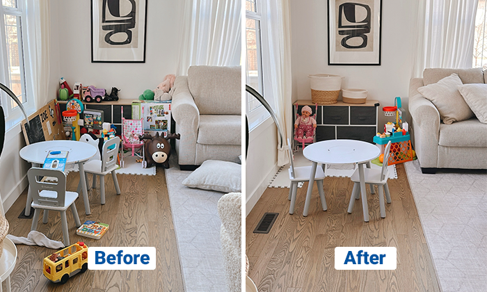 Living room before and after